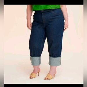 kate spade new york Women's High-Rise Straight Leg Wide Cuff Jeans